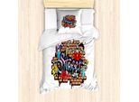 Set Copripiumino Abakuhaus Per Letti Singoli, Street Life Graffiti-Kunst, Antiacaro, Adatto A Chi Soffre Di Allergie, Con Federa, 135 Cm X 200 Cm - 80 X 80 Cm, Multicolore