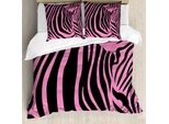 Abakuhaus Set Copripiumino Rosa Zebrato, Sfondo Vibrante, Pelle Di Zebra, Artistico, Avanguardistico, Tribale, Punk Indie Selvaggio, 155 X 220 Cm + 80 X 80 Cm, Fucsia Nero