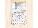 Abakuhaus Set Copripiumino Geometrico Per Letti Singoli, Composizione, Antiacaro, Adatto A Chi Soffre Di Allergie, Con Federa, 135 Cm X 200 Cm - 80 X 80 Cm, Arancione Pallido Blu Scuro