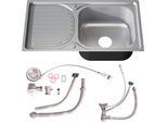 Lavello Da Cucina In Acciaio Inox 76×42 Cm Lavello Da Incasso A Destra Con Ripiano A Sinistra, Sifone