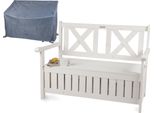 Needs&Wants® Panca Da Giardino In Legno Resistente Alle Intemperie Con Vano Portaoggetti E Copertura, Panca A 2 Posti In Legno Panca Classica, Panca Da Parco Panca Da Giardino Solida Da Esterno Con Cassapanca, 115X58X85 Cm, Legno Naturale Legno Massiccio, Bianco