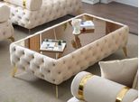 Casa Padrino Tavolino Chesterfield Crema / Oro / Marrone 140 X 80 X H. 45 Cm - Tavolo Da Soggiorno Con Piano In Vetro - Mobili Da Soggiorno - Mobili Chesterfield - Mobili - Arredi