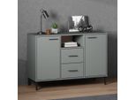 The Living Store Credenza Oslo Con Gambe In Metallo Grigio 113X40X77 Cm In Legno Massiccio