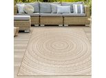 Tappeto Da Esterno Ethno Tappeto Rotondo Da Giardino In Beige E Bianco - Moderno, Robusto E Versatile Dimensioni - 140 X 200 Cm