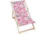 Lettino Dreamroots Pieghevole In Legno, In Legno Di Faggio Fino A 130 Kg, Lettino Pieghevole Con Regolazione Dell'inclinazione Dello Schienale In 3 Fasi, Pink Flowers
