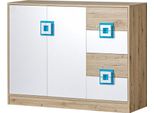 Credenza Nico Cassettiera 120X40X93Cm Rovere Bianco Chiaro Turchese