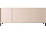 Credenza Dast 203X39,5X81Cm Beige Cassettiera A 4 Ante Con Illuminazione Led