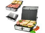 Tzs First Austria Grill Da Tavolo, Grill Elettrico Da Tavolo, Piastra Per Carne E Verdure, Apertura A 180°, Grill A Contatto Con Rivestimento Antiaderente, In Nero/Acciaio Inox, 900 W