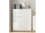 Cassettiera Paris Highboard 100X40X120Cm Bianco Lucido A 2 Ante Senza Maniglie