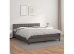 The Living Store Letto A Molle Con Materasso Grigio 160X200 Cm In Pelle Finta