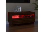 The Living Store Mobile Tv Con Luci Led Effetto Rovere Marrone 80X35X40 Cm