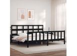 The Living Store Letto In Legno Massiccio Con Testiera Nera 200X200 Cm