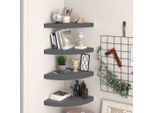 The Living Store Mensole Galleggianti Ad Angolo 4 Pz. Mdf Grigio Lucido 35X35X3,8 Cm