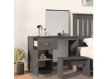 The Living Store Comodino Grigio 95X50X134 Cm In Legno Di Pino Massiccio