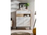 Cassettiera Zoe 100X40X132Cm A Spina Di Pesce Skandi Bianco 2 Ante Mdf Senza Maniglie