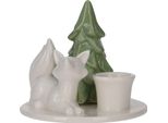Portacandele In Ceramica, Con Albero Di Natale, 8 Cm