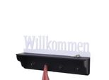 Wandgarderobe MCW-D41 Willkommen, Garderobe Regal, 4 Haken Massiv 30X60X13Cm ~ Schwarz/Weiß