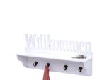 Wandgarderobe MCW-D41 Willkommen, Garderobe Regal, 4 Haken Massiv 30X60X13Cm ~ Weiß