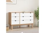 The Living Store Cassettiera Otta Brown & White 111X43X73,5 Cm In Legno Massiccio