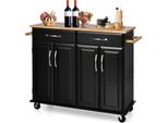 Costway Carrello Da Cucina Con Piano Di Lavoro E Portasciugamani, Carrello Di Servizio Su Ruote, Isola Da Cucina In Legno