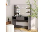 The Living Store Comodino Illuminazione Led 100X40X135 Cm Mdf Grigio Lucido
