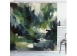 Abakuhaus Tenda Da Doccia Verde Scuro, Semplice Pittura Astratta Di Pennellate Con Colori Naturali Intensi, 175 X 200 Cm, Colori Blu Grigio Guscio D'uovo