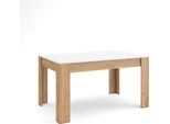 Tavolo Da Pranzo, 140X90X76Cm, Per 6 Persone, Tavolo Cucina, Bianco E Rovere