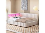Letto Imbottito Flieks 140X200Cm Con Usb E Led, Divano Letto Divano Letto Con Rete A Doghe, Daybed Letto Funzionale Letto Matrimoniale, Velluto, Beige