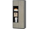 Simplyfurn Armadio Ufficio Amira T30, Armadio Con Tre Vani Aperti, Anthrazit E Cemento Ossidato, Push-To-Open, 180X80X40 Cm, Armadio Per Documenti Per Ufficio E Home Office