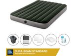 Letto Gonfiabile Intex - 2 Persone - 137 X 191 X 25 Cm - Verde + Pompa Elettrica Intex - 650 Litri/Min + Lenzuolo Nero + Cuscino + Federe Molton 2 In 1 + Set Di Riparazione