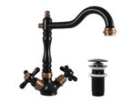 Miscelatore Per Lavabo Con Bocca Click-Clack Morava Retro, Colore: Nero Opaco/Ottone Vecchio, Dimensione: 3/8'' (MK121.0/8CMATSM)