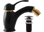 Labe - Miscelatore Per Bidet A Parete Con Scarico, Nero Opaco/Oro L045.0KCMATZ, Rav SlezáK