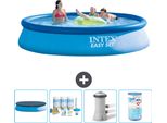Piscina Gonfiabile Rotonda Easy Set Di Intex - 396 X 84 Cm - Blu - Include Copertura - Pacchetto Manutenzione - Pompa Filtro Per Piscina - Filtro