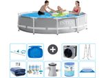 Piscina Intex Con Struttura A Prisma Rotondo - 305 X 76 Cm - Grigio - Include Tenda Da Sole - Pacchetto Manutenzione - Pompa Filtro Per Piscina - Filtro - Telo Di Fondo - Kit Pulizia