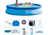 Piscina Gonfiabile Rotonda Intex Easy Set - 396 X 84 Cm - Blu - Include Copertura - Pacchetto Manutenzione - Pompa Filtro Per Piscina - Filtro - Telo Di Fondo - Aspirapolvere
