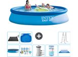 Piscina Gonfiabile Rotonda Easy Set Di Intex - 396 X 84 Cm - Blu - Include Copertura - Pacchetto Manutenzione - Pompa Filtro Per Piscina - Filtro - Copertura Del Terreno - Tappetino Solare