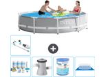 Piscina Intex Con Struttura A Prisma Rotondo - 305 X 76 Cm - Grigio - Pacchetto Di Manutenzione Incluso - Pompa Filtro Per Piscina - Filtro - Copertura Del Terreno - Aspirapolvere