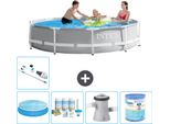 Piscina Intex Con Struttura A Prisma Rotondo - 305 X 76 Cm - Grigio - Include Tenda Da Sole - Pacchetto Di Manutenzione - Pompa Filtro Per Piscina - Filtro - Hoover