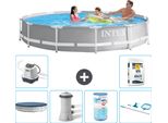 Piscina Intex Con Struttura A Prisma Rotondo - 366 X 76 Cm - Grigio - Include Copertura - Pompa Filtro Per Piscina - Filtro - Kit Di Pulizia - Sistema Di Acqua Salata -Per Piscina