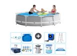 Piscina Intex Con Struttura A Prisma Rotondo - 305 X 76 Cm - Grigio - Include Tenda Da Sole - Pacchetto Manutenzione - Pompa Filtro Per Piscina - Filtro - Telo Di Fondo - Kit Pulizia