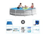 Piscina Intex Con Struttura A Prisma Rotondo - 305 X 76 Cm - Grigio - Include Copertura - Pacchetto Di Manutenzione - Pompa Filtro Per Piscina - Filtro - Kit Di Pulizia - Piastrelle Per Il Pavimento
