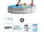 Piscina Intex Con Struttura A Prisma Rotondo - 305 X 76 Cm - Grigio - Include Copertura - Pacchetto Manutenzione - Pompa Filtro Per Piscina - Filtro - Kit Pulizia