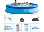 Piscina Gonfiabile Rotonda Intex Easy Set - 396 X 84 Cm - Blu - Include Pacchetto Manutenzione - Pompa Filtro Per Piscina - Filtro - Telo Di Fondo - Aspirapolvere - Tappetino Solare