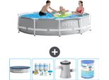 Piscina Intex Con Struttura A Prisma Rotondo - 305 X 76 Cm - Grigio - In Dotazione Coperchio - Pacchetto Di Manutenzione - Pompa Filtro Per Piscina - Filtro