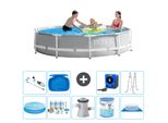 Piscina Intex Con Struttura A Prisma Rotondo - 305 X 76 Cm - Grigio - Include Tenda Da Sole - Pacchetto Manutenzione - Pompa Filtro Per Piscina - Filtro - Telo Di Fondo - Aspirapolvere
