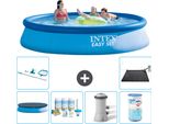 Piscina Gonfiabile Rotonda Easy Set Di Intex - 396 X 84 Cm - Blu - Include Copertura - Pacchetto Manutenzione - Pompa Filtro Per Piscina - Filtro - Kit Pulizia - Tappetino Solare