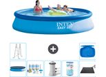 Piscina Gonfiabile Rotonda Intex Easy Set - 396 X 84 Cm - Blu - Include Copertura - Pacchetto Manutenzione - Pompa Filtro Per Piscina - Filtro - Tappetino Solare - Scaletta