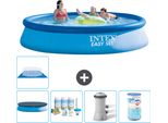 Piscina Gonfiabile Rotonda Easy Set Di Intex - 396 X 84 Cm - Blu - Include Copertura - Pacchetto Di Manutenzione - Pompa Filtro Per Piscina - Filtro - Copertura Del Terreno