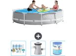 Piscina Intex Con Struttura A Prisma Rotondo - 305 X 76 Cm - Grigio - Pacchetto Manutenzione Incluso - Pompa Filtro Per Piscina - Filtro