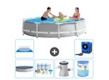Piscina Intex Con Struttura A Prisma Rotondo - 305 X 76 Cm - Grigio - Include Copertura - Pacchetto Manutenzione - Pompa Filtro Per Piscina - Filtro - Copertura Del Terreno - Pompa Di Calore
